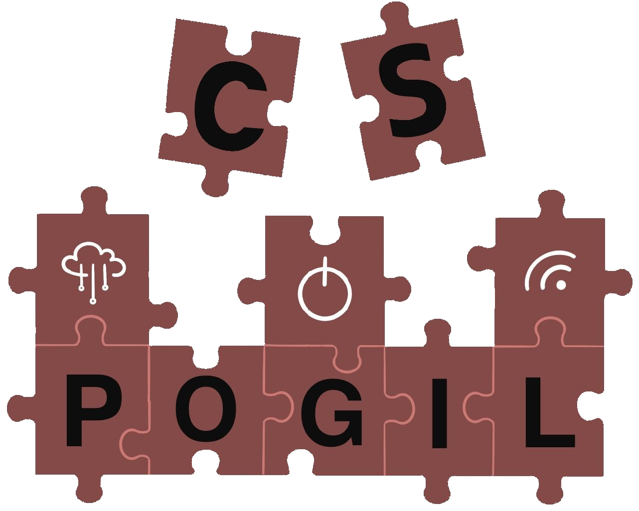 CS-POGIL logo with interlocking puzzle pieces and tech icons