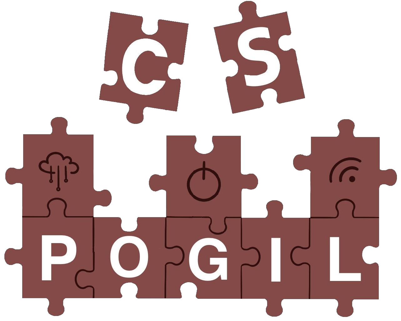 CS-POGIL logo with interlocking puzzle pieces and tech icons